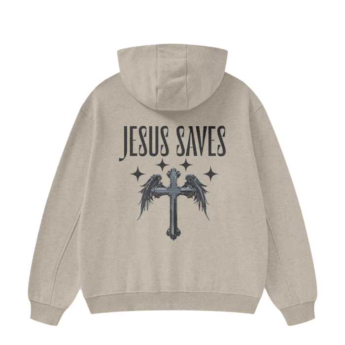 Unisex High Neck Insulated Solid Color Fleece Hoodie "Jesus Saves"