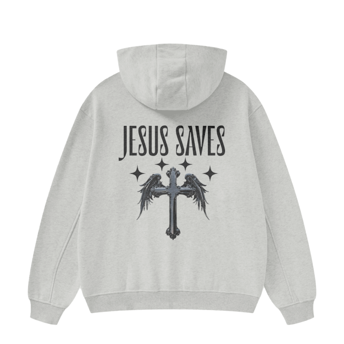 Unisex High Neck Insulated Solid Color Fleece Hoodie "Jesus Saves"