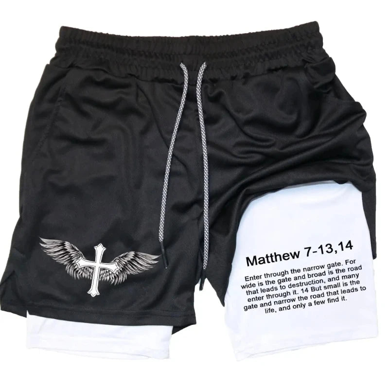 Men Performance Shorts Bible Printed Casual Sports Compression Shorts