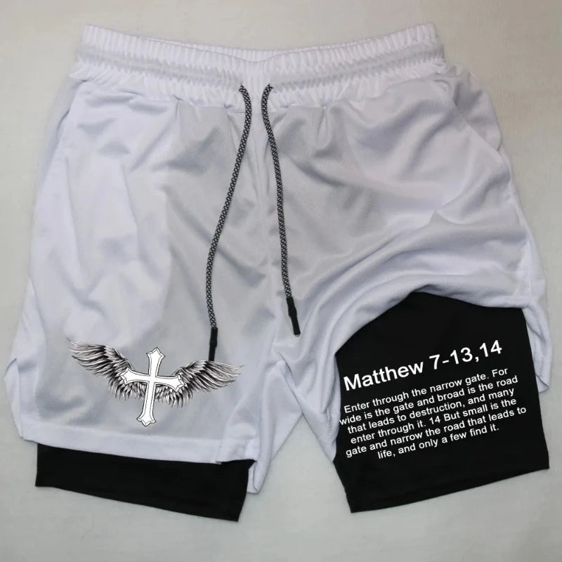 Men Performance Shorts Bible Printed Casual Sports Compression Shorts