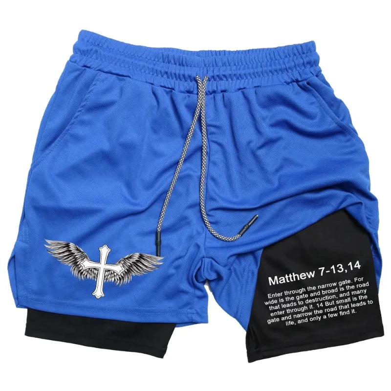 Men Performance Shorts Bible Printed Casual Sports Compression Shorts