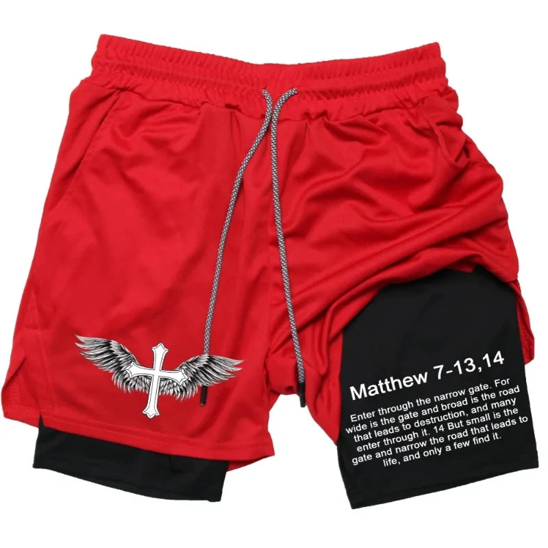 Men Performance Shorts Bible Printed Casual Sports Compression Shorts