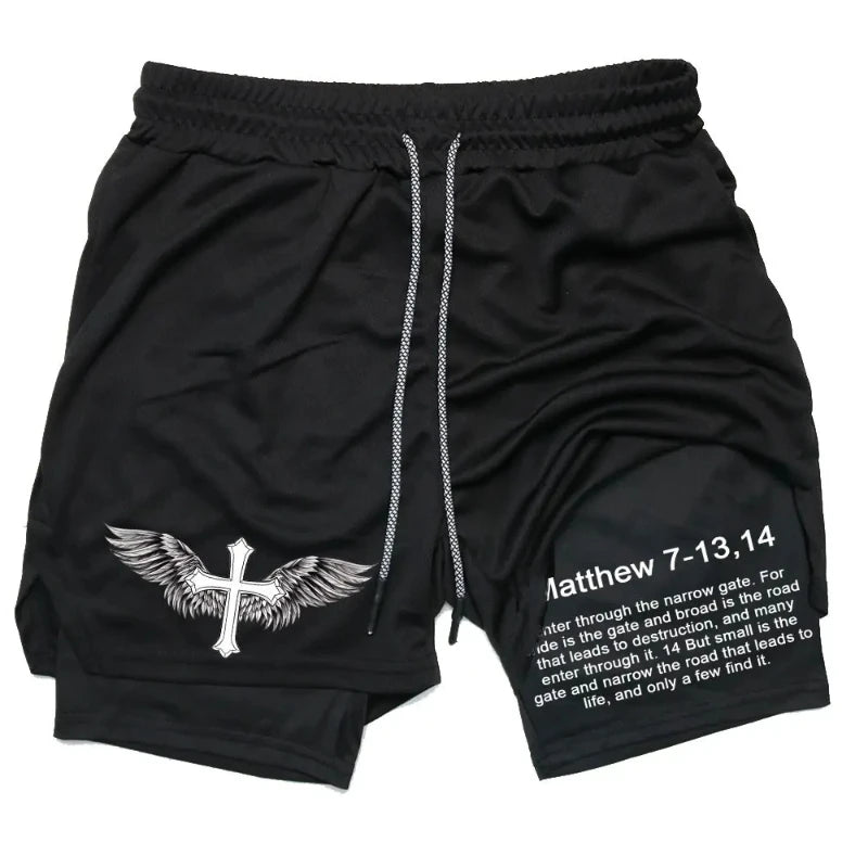 Men Performance Shorts Bible Printed Casual Sports Compression Shorts
