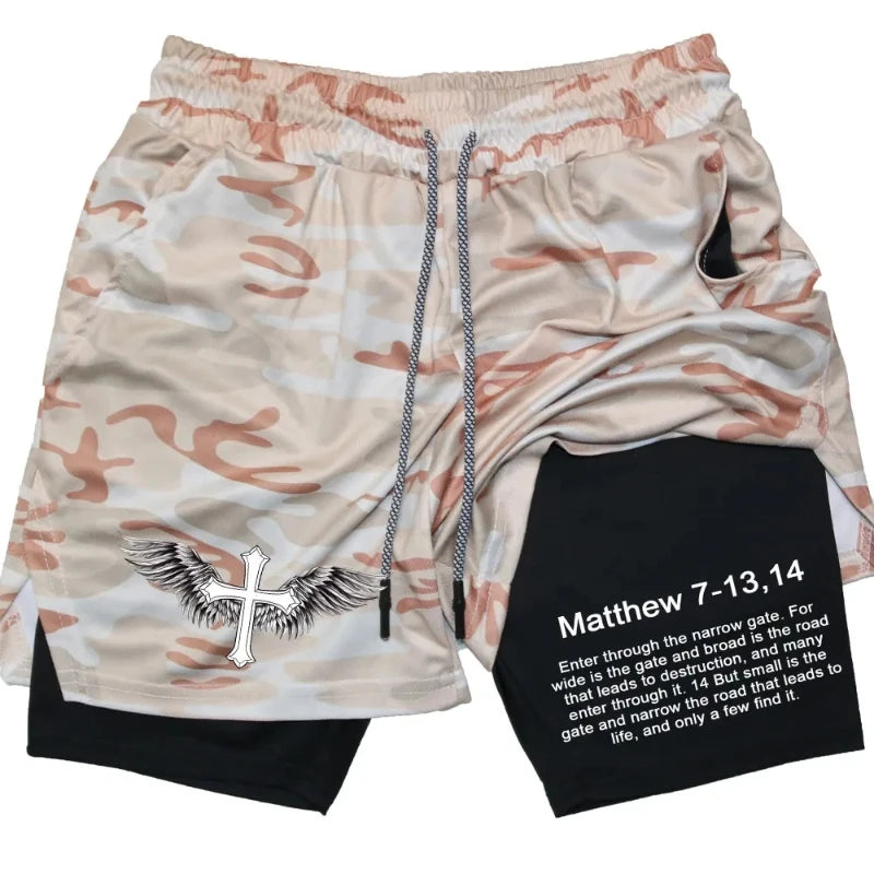 Men Performance Shorts Bible Printed Casual Sports Compression Shorts