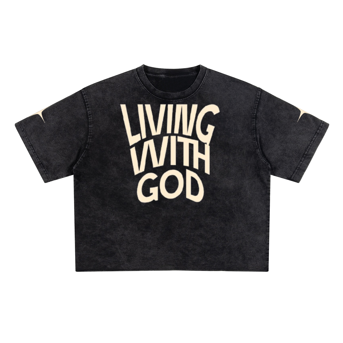 Unisex Cropped Acid Washed T-shirt "Living With God"