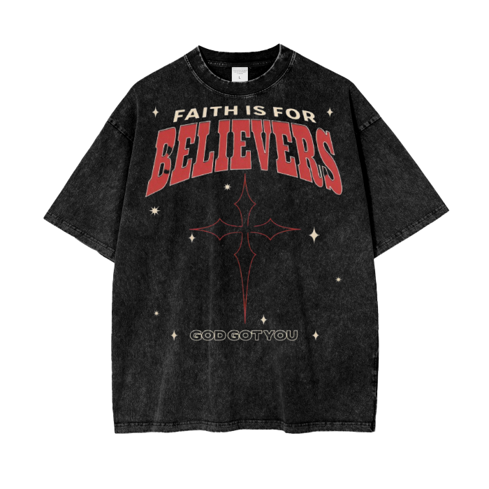 Unisex Acid Wash Oversize T-Shirt "Faith Is For Believers"