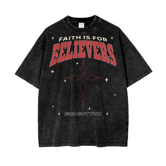 Unisex Acid Wash Oversize T-Shirt "Faith Is For Believers"
