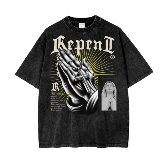 Unisex Acid Wash Oversize T-Shirt "Repent"