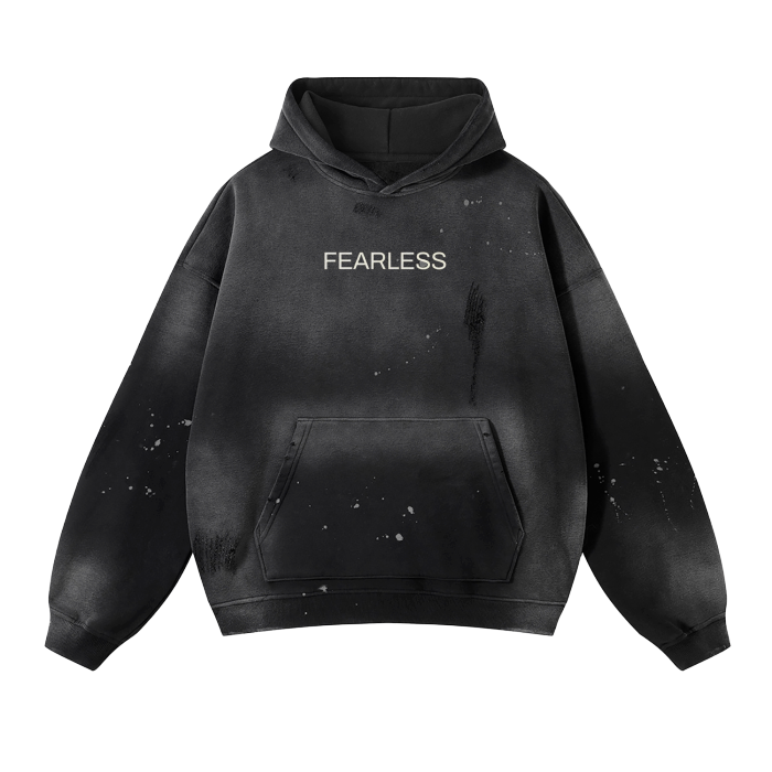 Unisex Vintage Wash Frayed Fleece Hoodie "Fearless"