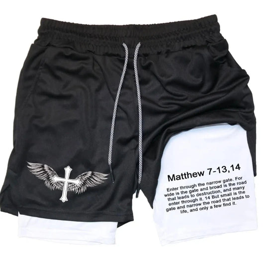 Men Performance Shorts Bible Printed Casual Sports Compression Shorts