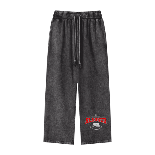 Unisex Acid Wash Straight Leg Pants "Blessed"