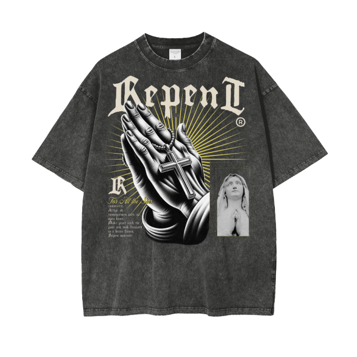 Unisex Acid Wash Oversize T-Shirt "Repent"