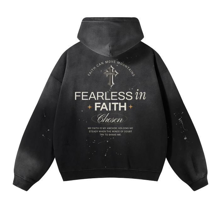 Unisex Vintage Wash Frayed Fleece Hoodie "Fearless"